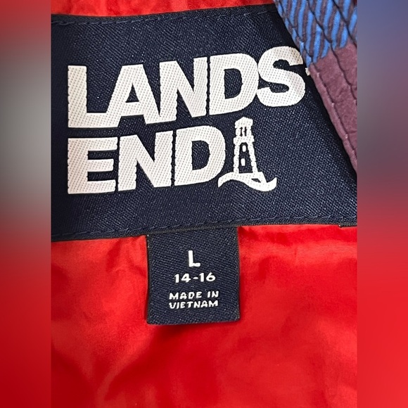 Lands' End Red Blue Turquoise Plaid Down Puffer Vest Large - Picture 5 of 10